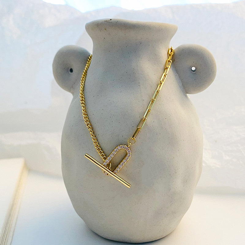 Sparkling Pave Clip Paper T-Bar Necklace