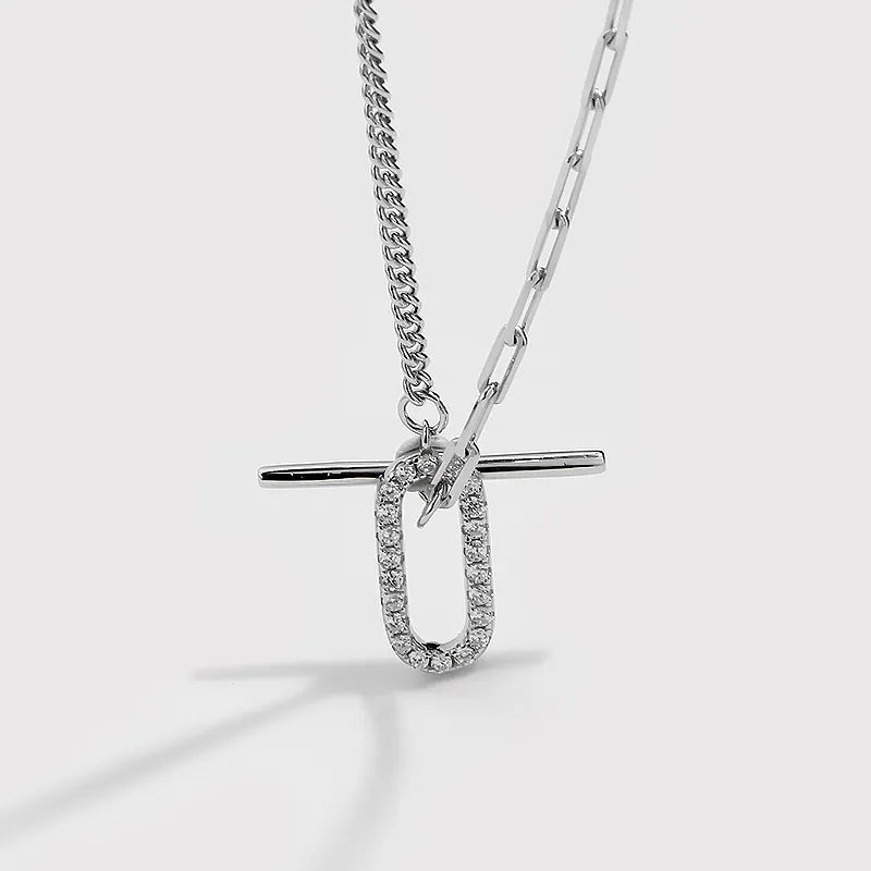 Sparkling Pave Clip Paper T-Bar Necklace
