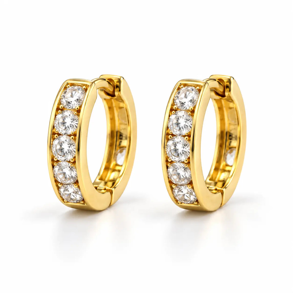 10K gold 11.5mm huggie hoop earrings with clear zircon stones