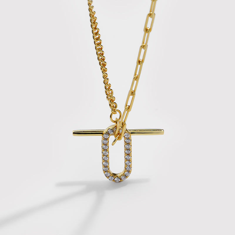Sparkling Pave Clip Paper T-Bar Necklace